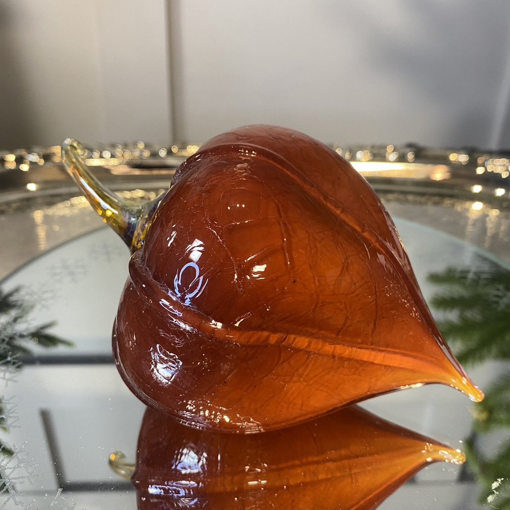 Hand Blow Heavy Glass Fall Colors Decor Orange Color Fruit Art Studio Signed